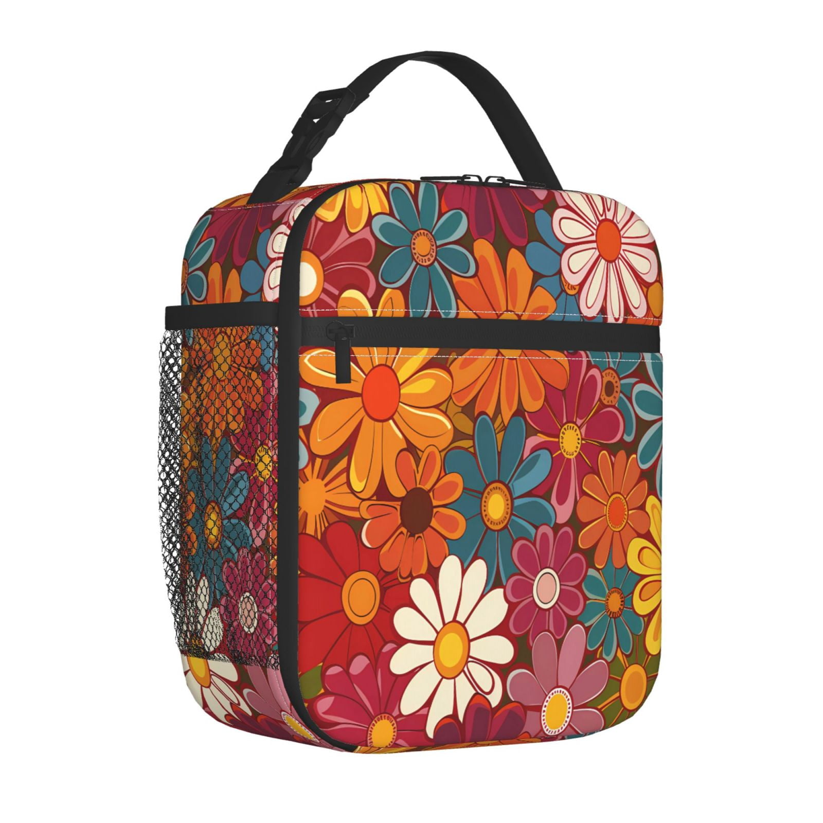 Lunch Bag For Women Men Insulated Portable Lunch Box Bento Box Office Picnic Travel Cooler Bag Colorful Floral Pattern Groovy Flowers (2)