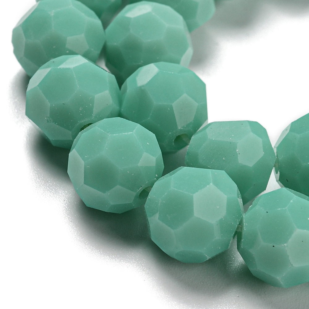 Opaque Glass Beads Stands Faceted(32 Facets) Round Medium Sea Green 10mm Hole: 1.8mm 66~68pcs/strand 24.02''~24.13''(61~61.3cm)