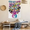 thumbnail image 2 of Groovy Tapestry, Peace Love Music Text with Peace Symbol Guitar Records Flowers Musical Notes, Wall Hanging for Bedroom Living Room Dorm Decor, 40W X 60L Inches, Blue Pink Yellow, by Ambesonne, 2 of 5