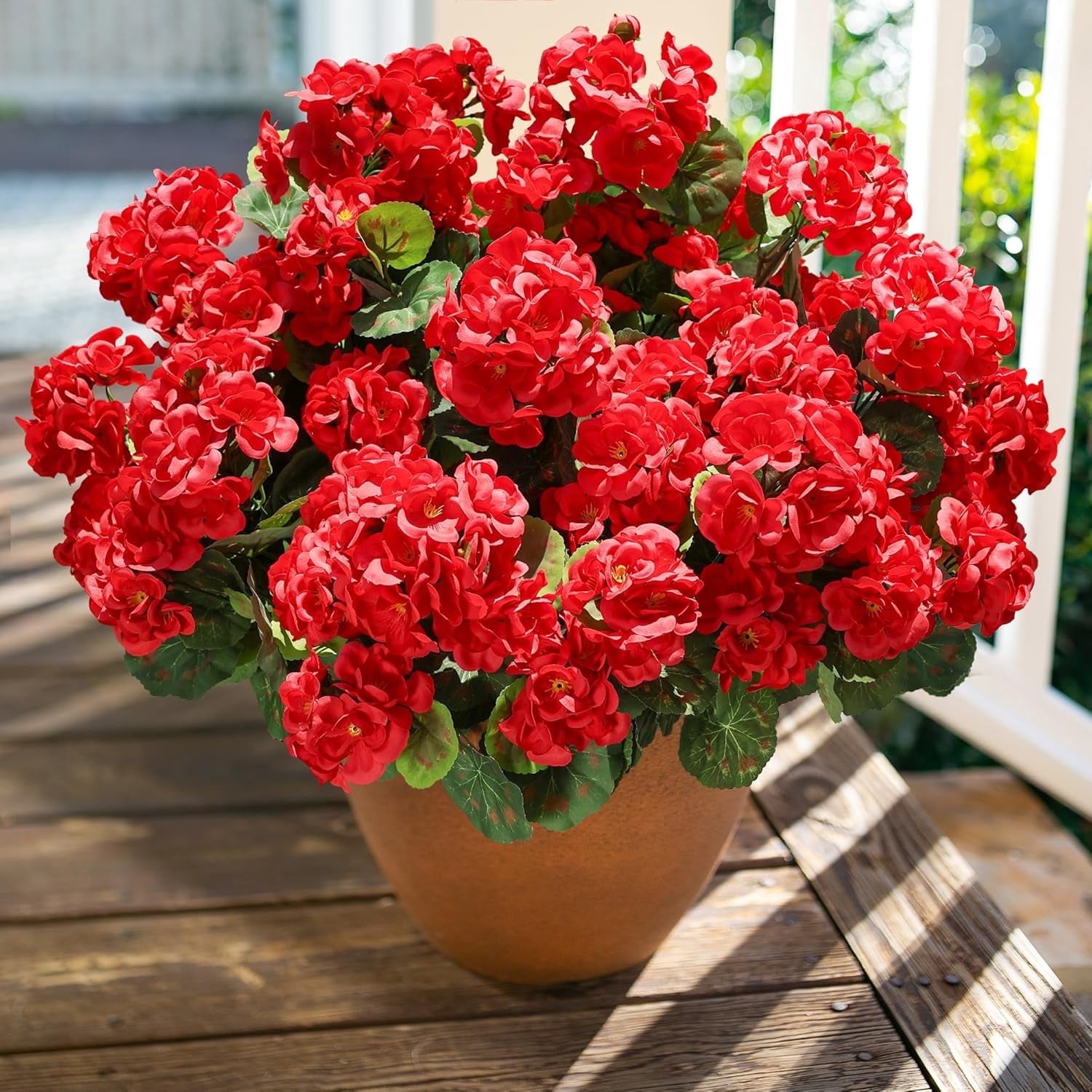 Artificial Geranium Silk Flowers for Outdoors Decoration,6 Bundles Red Flower UV Resistant Realistic Faux Plants for Front Door Garden Porch Planter Patio Balcony Yard Indoor Home