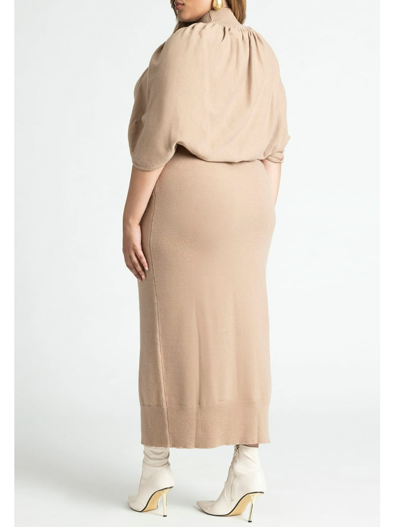 ELOQUII Women's Plus Size Sweater Cape Dress, Size: 26/28, Black