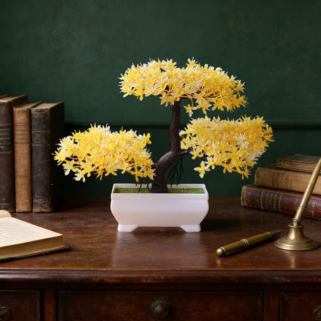 Simulation Flowers Potted Plants, Indoor Home Decor With Flexible Metal Support, for Dining Table Arrangements, Yellow