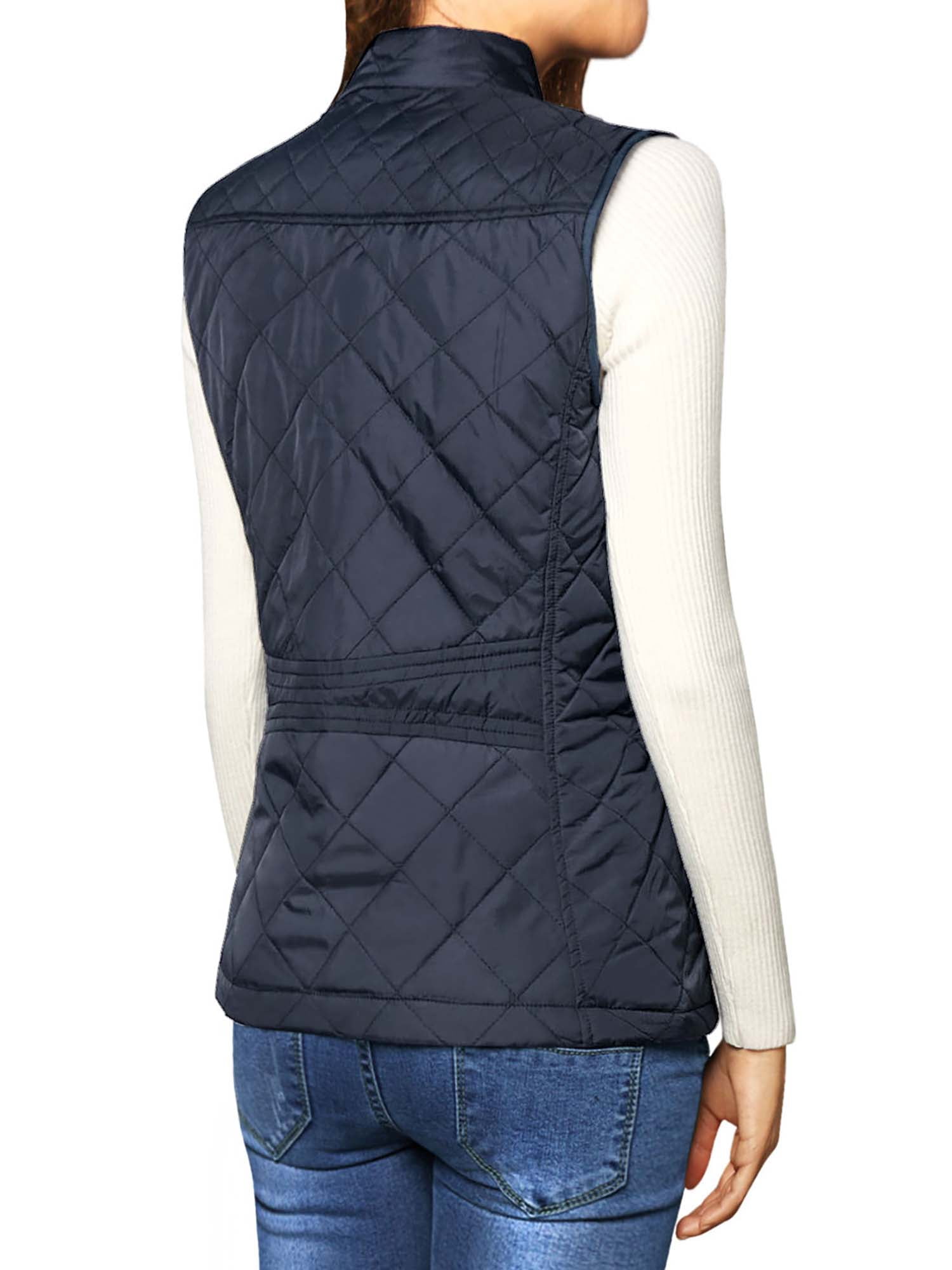 DARING DIVA Women's Zip Stand Collar Quilted Padded Vest M Dark Blue