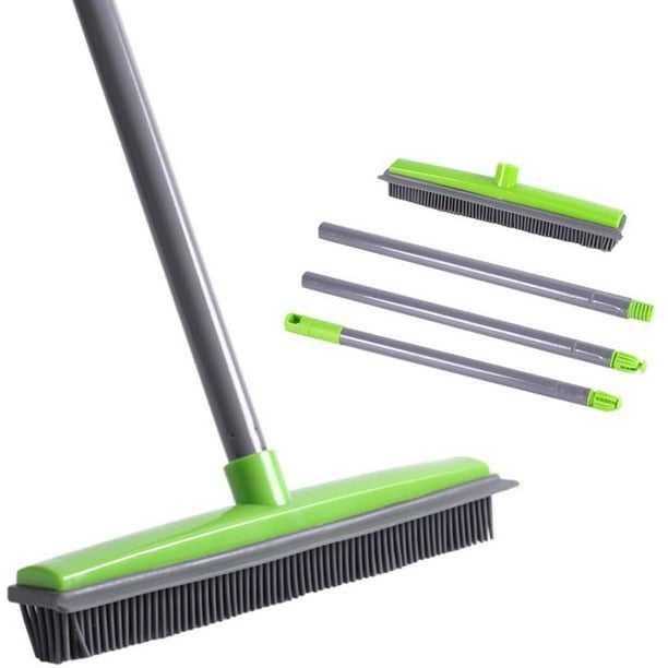 Escoba de empuje suave con cerdas de 59 pulgadas, escoba de goma, barredora de alfombras con escobilla de goma, mango largo ajustable, eliminación de cabello humano para mascotas (verde) Adepaton CJWUS-3858