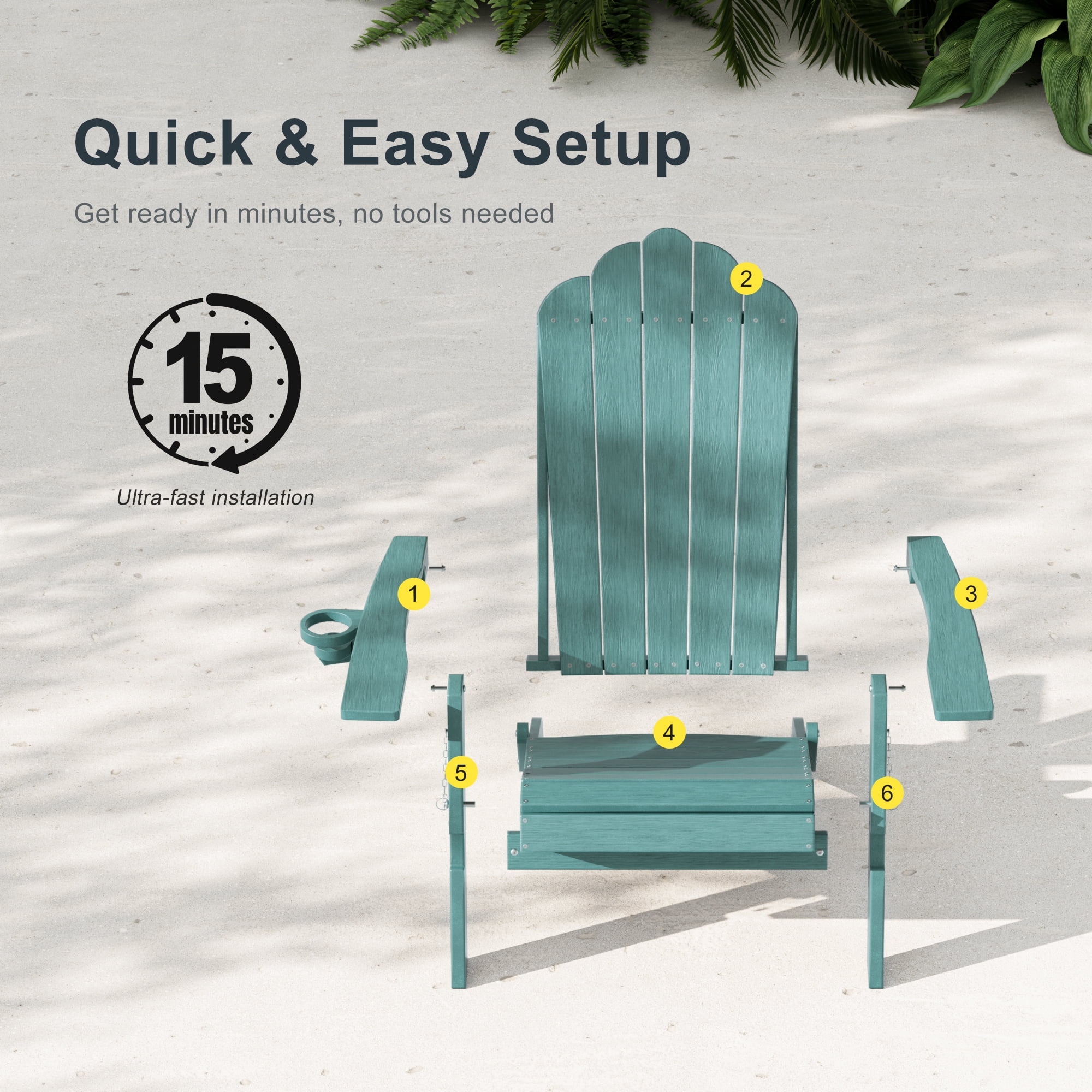 ACEGOSES Foldable Outdoor Adirondack Chair with Cup Holder,Weather Resistant HDPE Plastic for Patio, Fire Pit, Deck, Lake Blue