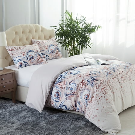 Soft Beauty Pattern Printed 3 Piece Duvet Cover Set With Zipper Closure & Corner Ties