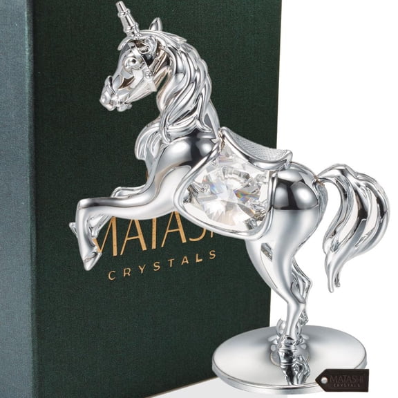 Matashi Home Decorative Tabletop Showpiece Chrome Plated Crystal Studded Silver Unicorn Ornament