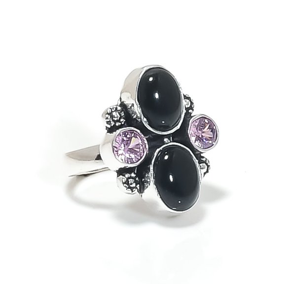 925 Sterling Silver Black Onyx, Kunzite Gemstone Jewelry Ring Size 6