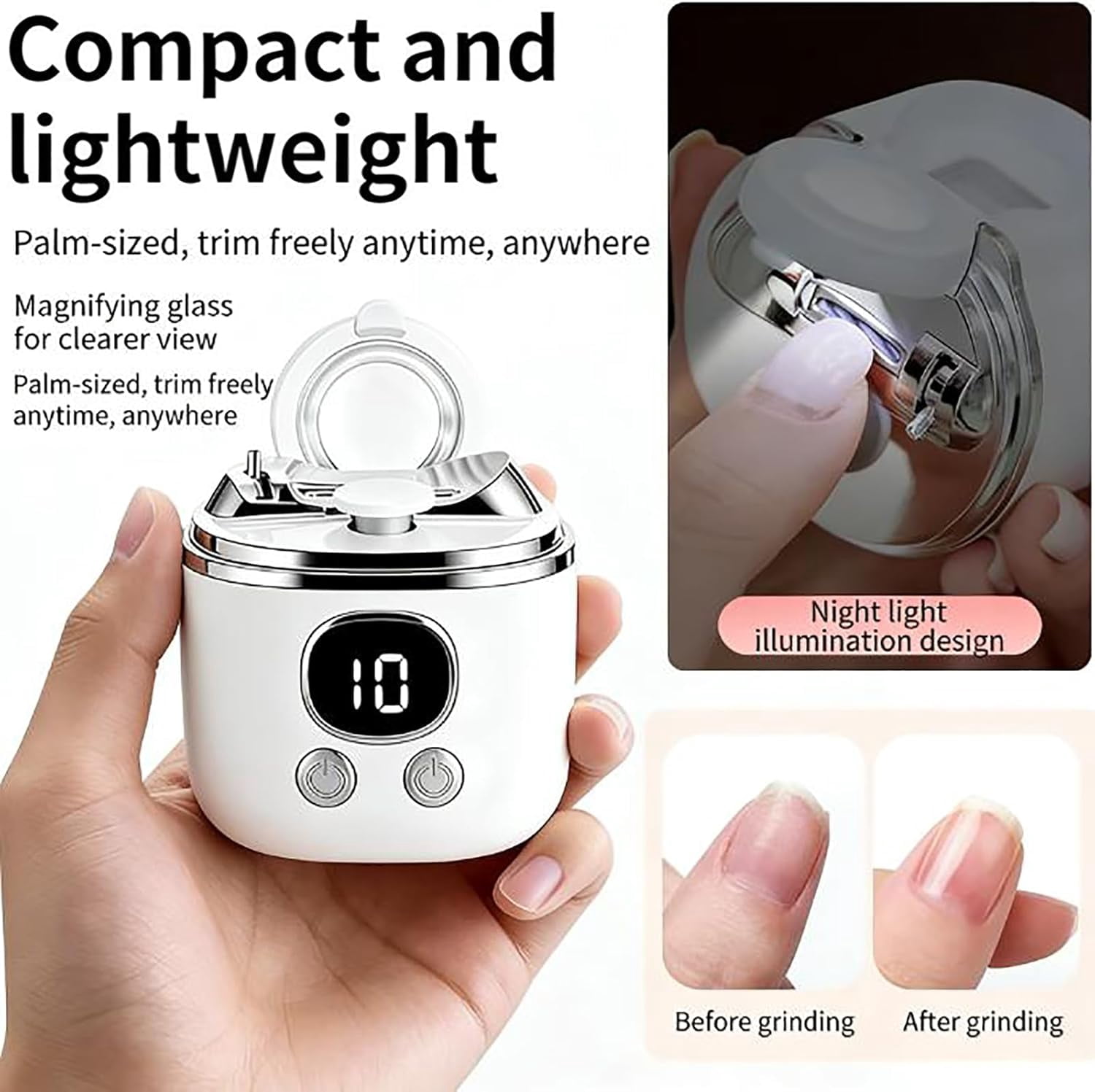 2026 New Rechargeable Electric Toe Nail Clippers for Thick Toenails Seniors, 2 in 1 Electrical Nail Clippers for Adults with Magnifying Glass, Three-Speeds Nail Clippers with Led Light