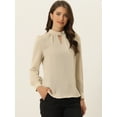 thumbnail image 2 of DARING DIVA Women's Stand Collar Long Sleeve Office Blouse S Khaki, 2 of 6