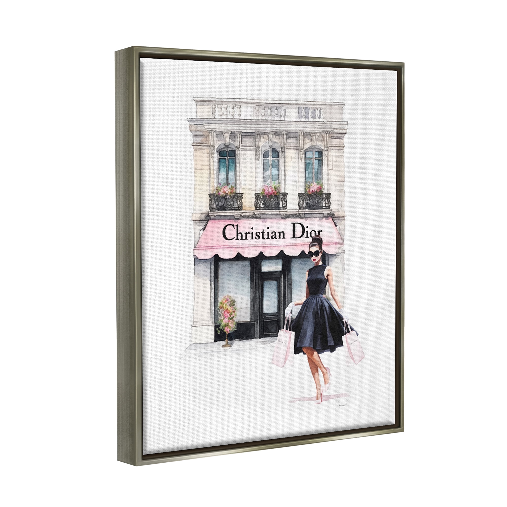 Stupell Industries Trendy Storefront Shopping Town & City Painting Gray Floater Framed Canvas Art Print Wall Art, 17 x 21