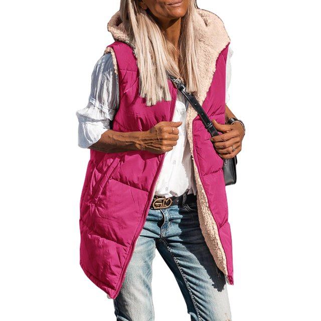GHSDFBB Vestes Réversibles Automne 2023 Sans Manches en Polaire à Capuche avec Poches Manteau d'Hiver Long et Chaud