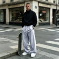 thumbnail image 2 of Resicozy Mens Baggy Sweatpants Wide Leg Streetwear Casual Lounge Pants Drawstring Elastic Waist Solid Sweat Pants with Pockets Light Gray L, 2 of 9