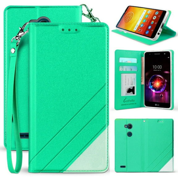 Case for LG X Power 3, [Mint] Infolio Wallet Credit Card Slot ID Cover, View Stand [with Wrist Strap Lanyard] for LG X Power 3 (2018) MSM8917