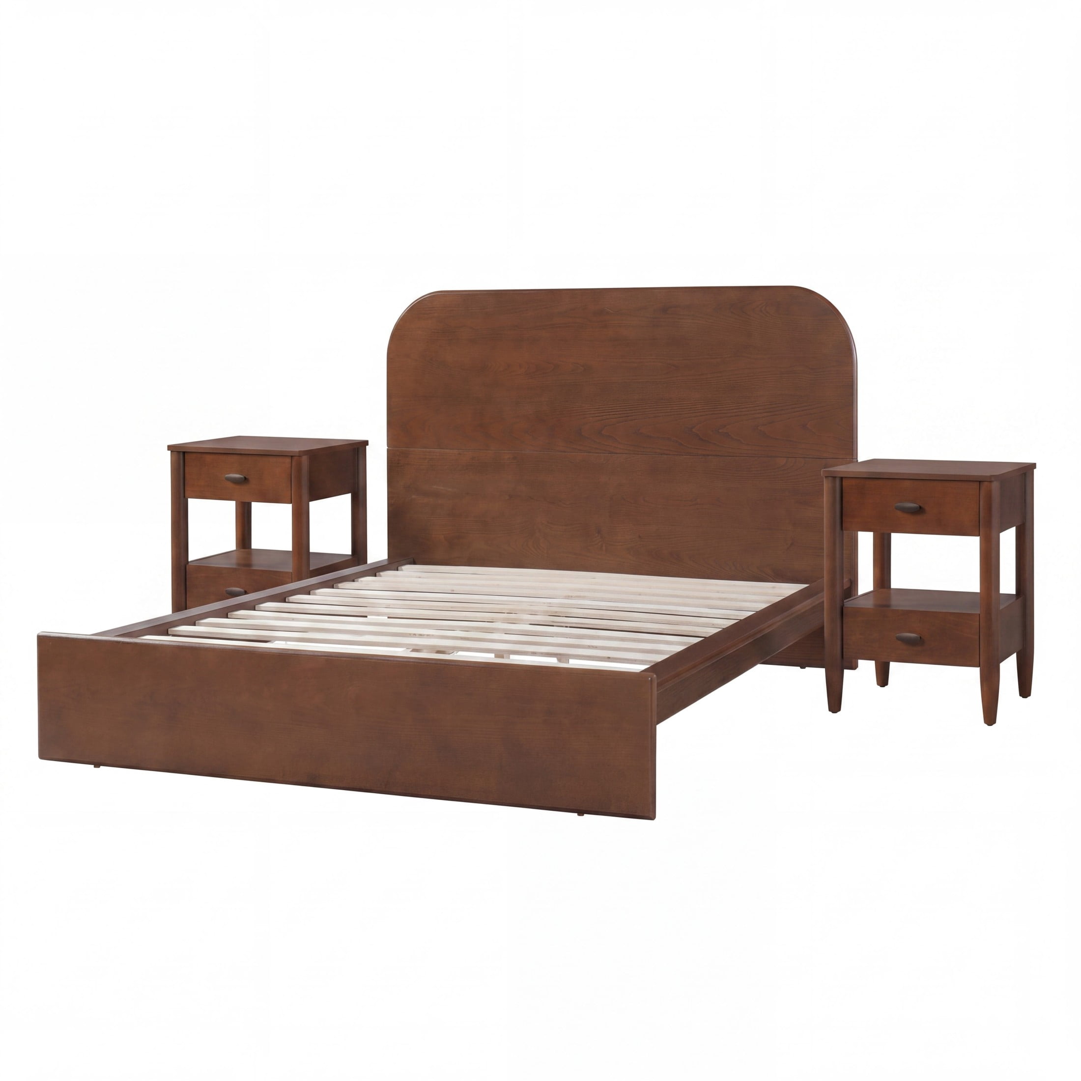 Christopher Knight Home Modern Queen Wood Platform Bed and 2 Nightstands with Drawers, Walnut