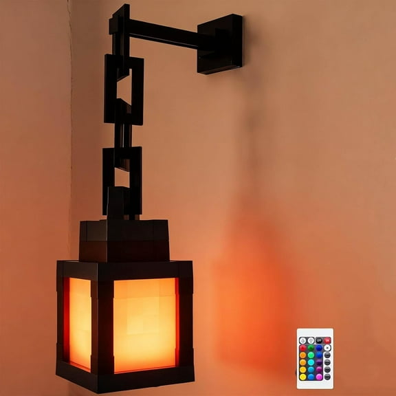Rechargeable Pixelated Lantern Night Light | 16-Color RGB Mood Lamp with Dual Control (Remote) | Wall/Table Lamp for Cosplay, Nightstand & Bedroom Decor（1 PCS）