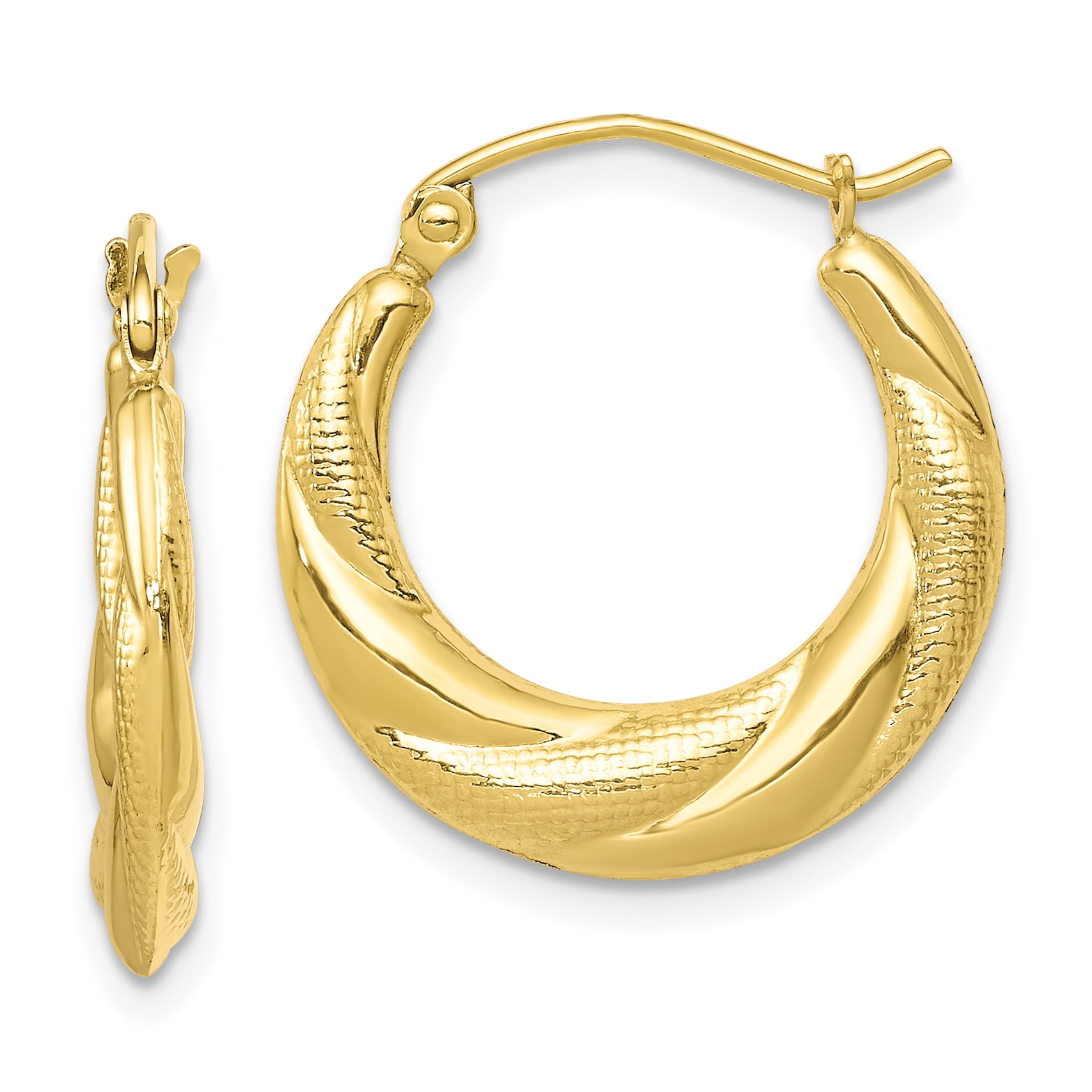 10k Yellow Gold Scalloped Textured Hollow Hoop Earrings 