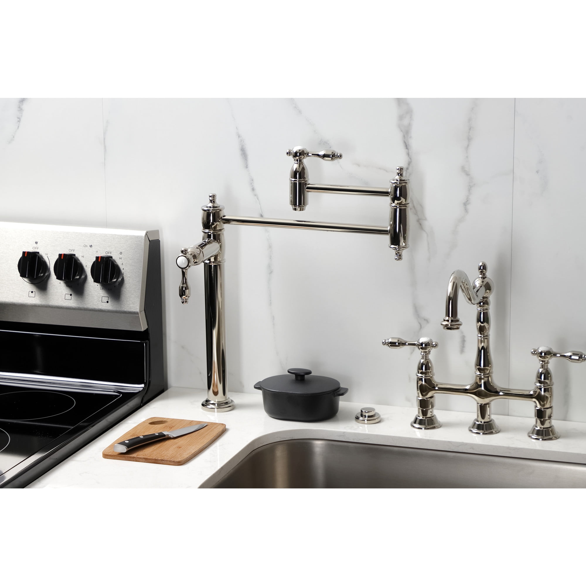 Kingston Brass KS3706TAL Tudor Deck Mount Pot Filler Faucet, Polished Nickel