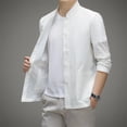 thumbnail image 3 of Camisa de hombre con protección solar de seda de hielo, de verano, con cuello alto, ligeramente arrugada, informal, transpirable, chaqueta fina para hombre, 3 of 4