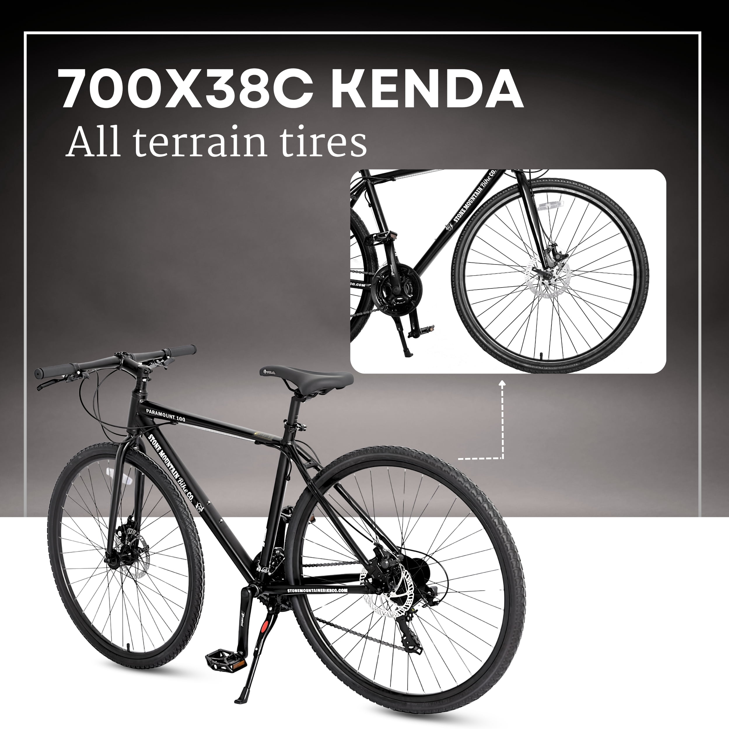 5Seconds PARAMOUNT 100 Hybrid Bicycle, Lightweight Aluminum Frame 21- Speed Bike with Trigger Shifters, and Mechanical Disc Brakes - Black