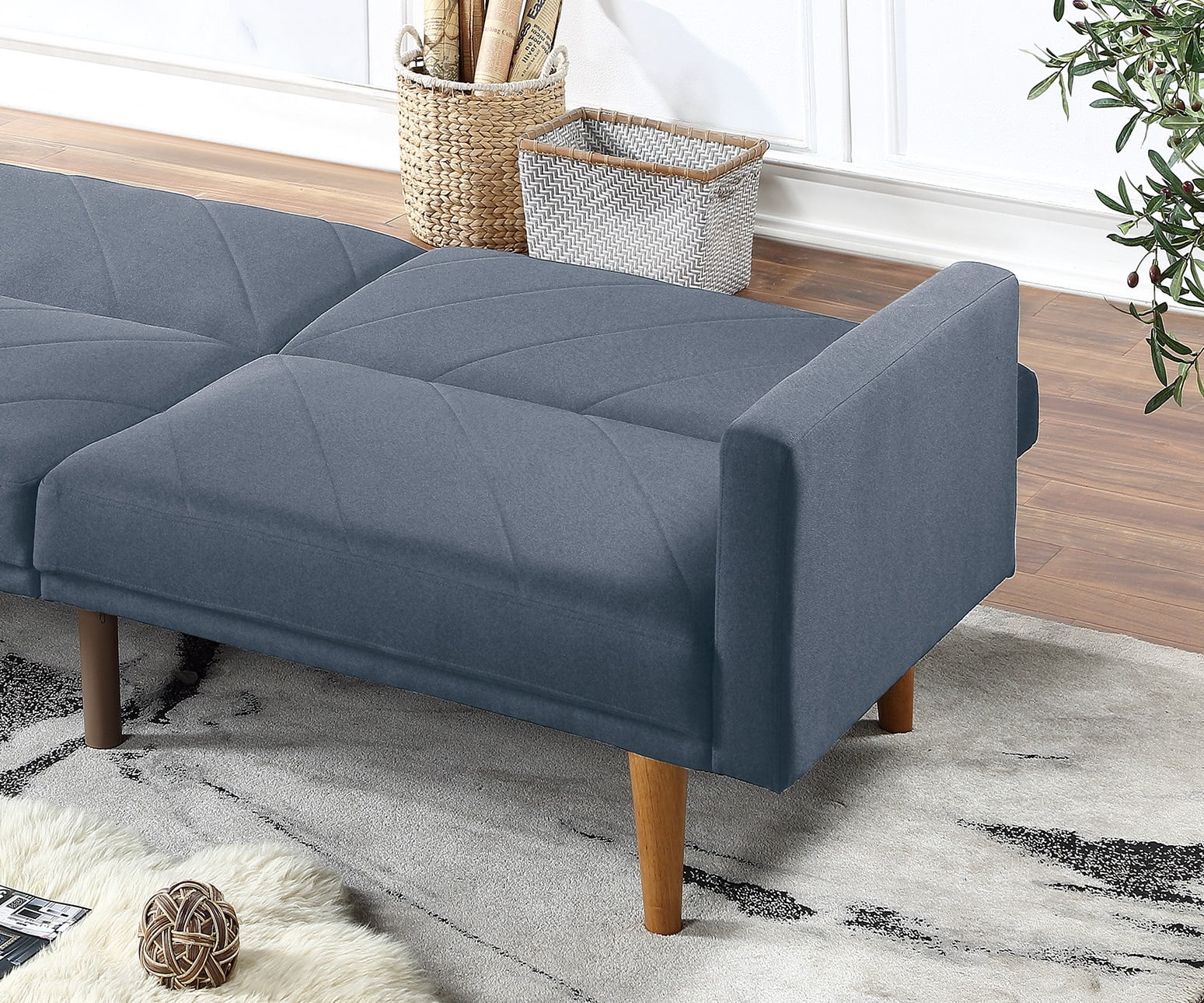 Modern Electric 1pc Convertible Sofa Couch Navy Color Linen