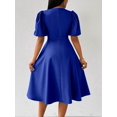 thumbnail image 2 of Royal Blue Womens Fit And Flare Dress With Round Neck And Puff Sleeves, 2 of 7