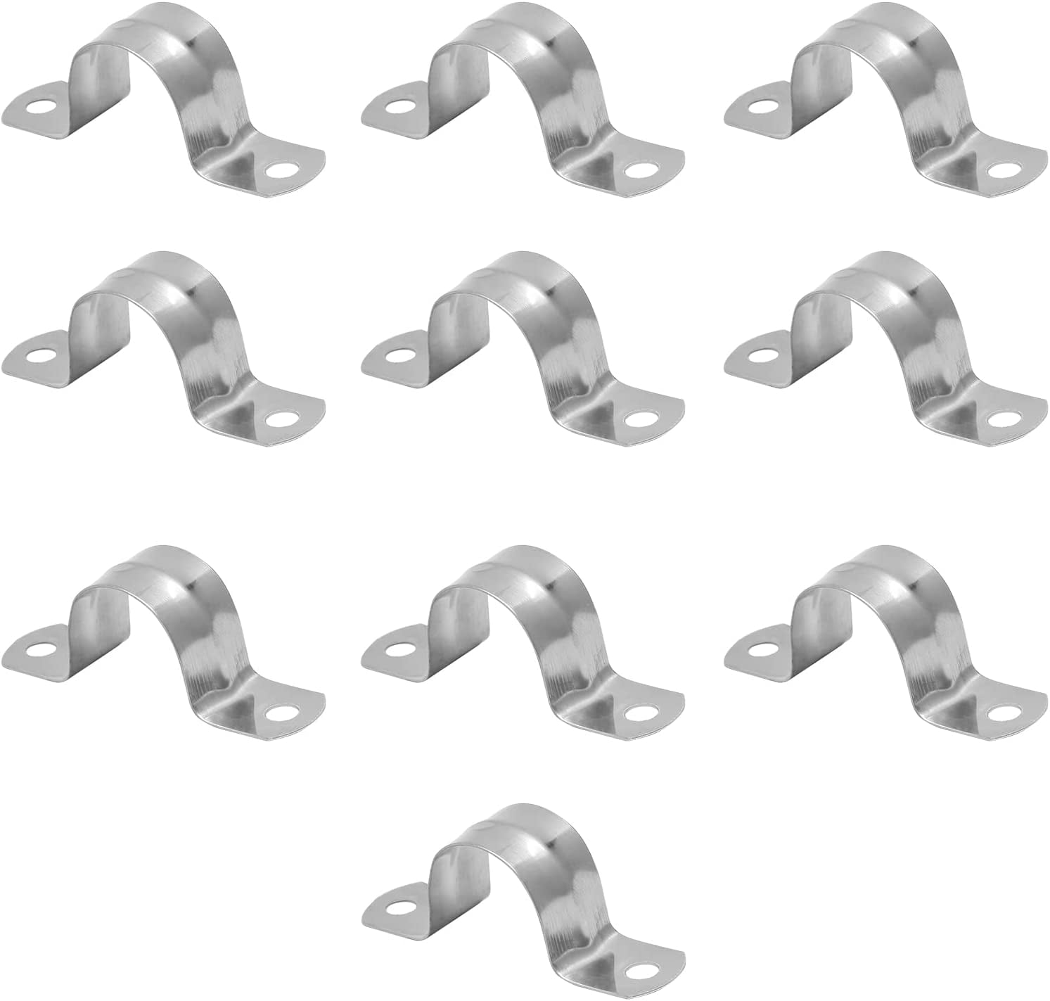 10PCS M25 Pipe Strap Clamp, 2 Hole Strap U Bracket Stainless Steel
