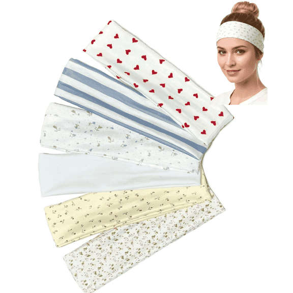 Non Slip Floral Headbands for Women Short Hair 2.4 Inch Wide Elastic Soft Stripe Fabric Hairbands Boho Valentine Heart Head Bands Girls Pack