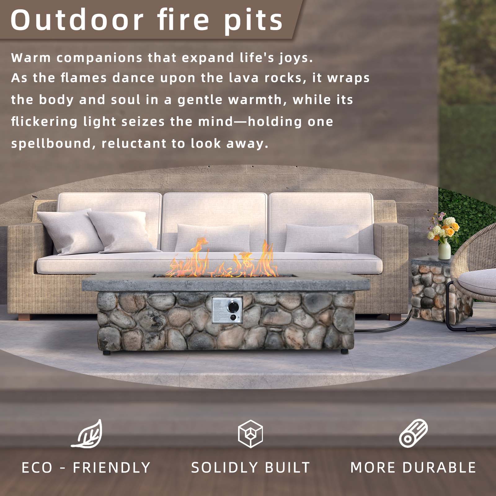 Afterglow Firepits All Terrafab External Gas Tank for Outdoor Use Rectangular 50000 Btu, Gray