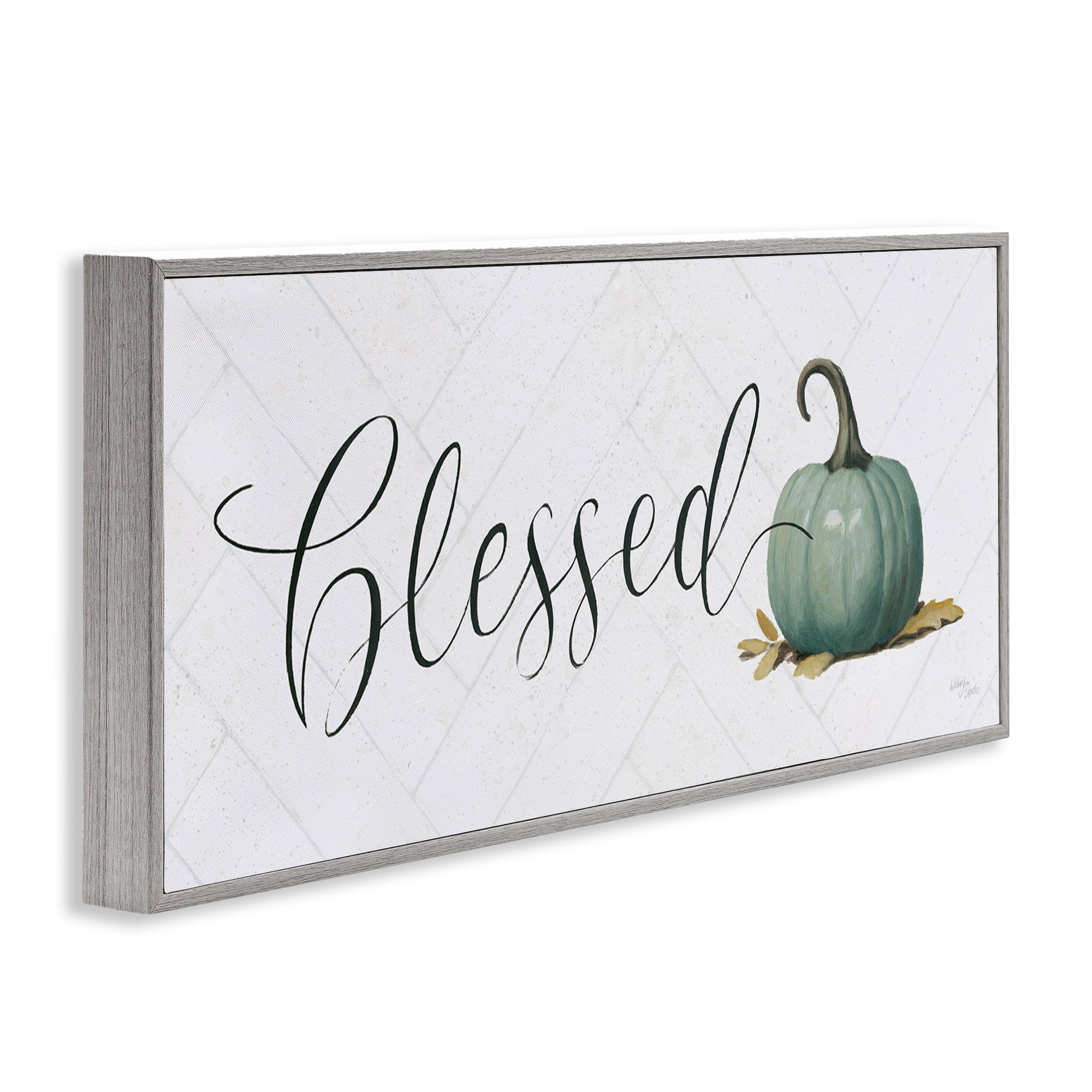 Stupell Industries Blessed with Pumpkin Typography Painting Gray Framed Art Prints Wall Art, 24 x 10