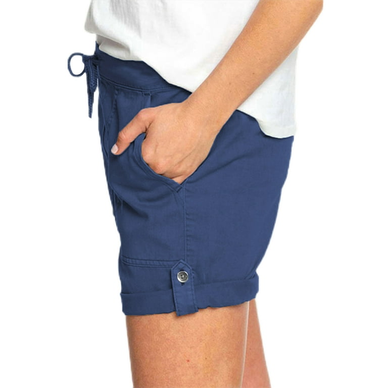 Niuer Ladies Summer Beach Shorts Cargo Capris Pants Elastic Waist Cropped  Pants Ladies Lightweight Pocketed Short Lounge Pants Beachwear Grey 3XL 