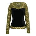 thumbnail image 5 of Xdegoge Lace Tops For Women Elegant Long Sleeve Top with Black Velvet Bodice V Neck Sheer Mesh Blouse Dressy Casual Going Out Outfits Streetwear Ladies Fashion Clothes, 5 of 9