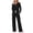 Black, variant on Jesvior Women's Sleepwear Set Classic Fit Long Sleeve V-Neck Top and Drawstring Wide-Leg Pants Soft Ribbed Knit 2-Piece Pajama Lounge Set for Bedtime, Lazy Weekend Relaxing and Postpartum Comfort