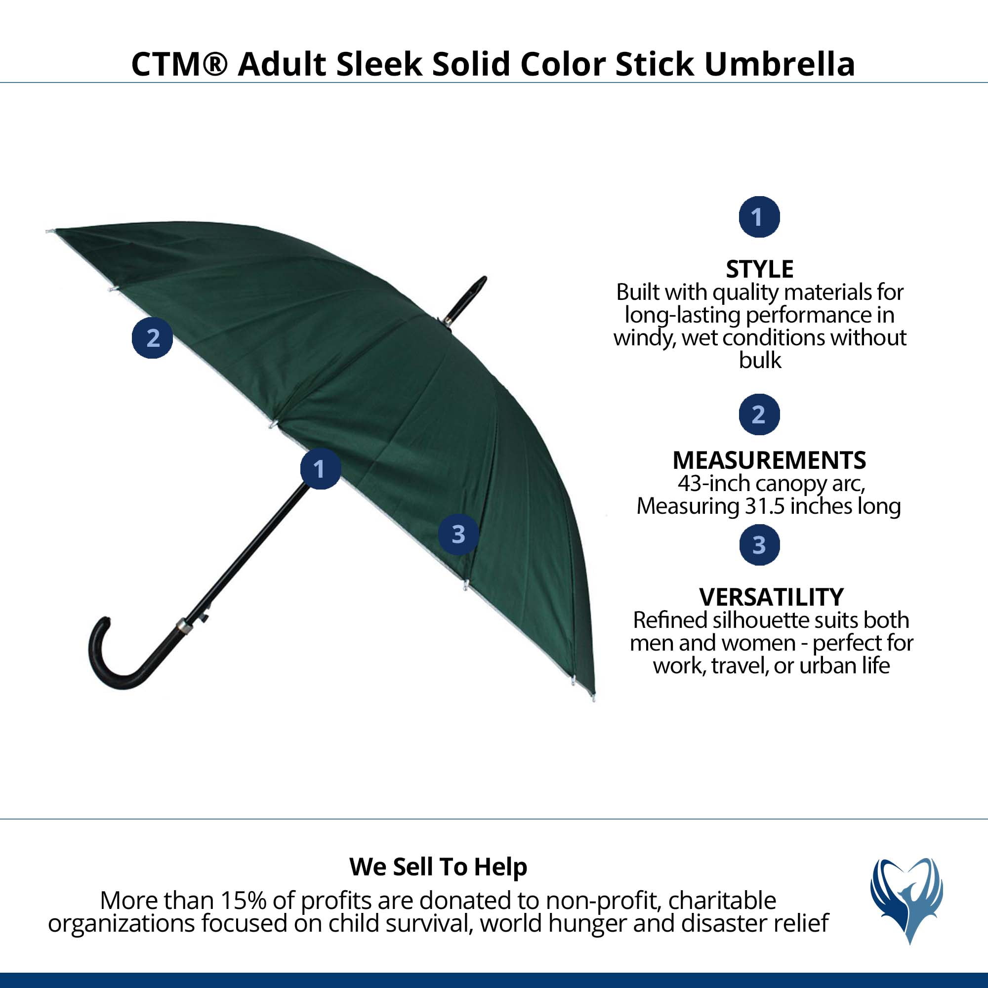 CTM Adult Sleek Solid Color Stick Umbrella