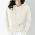 thumbnail image 2 of Jinhomg Cotton Knit Hoodies for Women Dressy Casual Solid Drawstring Hooded Sweatshirt Fall Winter Soft Comfy Long Sleeve Pullover Hoodie Spring Saving Today White L, 2 of 5