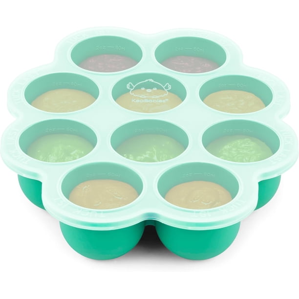 KeaBabi - Bandejas de silicona para congelador de alimentos con tapa, 2 onzas x 10 cápsulas de contenedor de almacenamiento de alimentos para bebés, fácil preparación de comidas de puré, mold