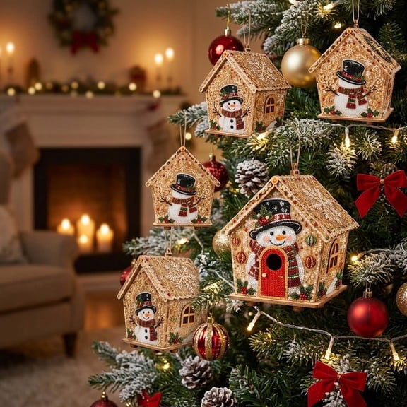 Liamobondopolis 3D Wooden House christmas Pear Diamond Art Kit 5.7 Inch Diamond Art Santa Hanging Ornament DIY Craft with Frame for Home Wall Decor