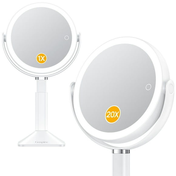 Espejo de maquillaje Gospire iluminado con aumento 20X blanco