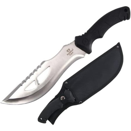 Snake Eye Tactical 15 Inches Tracker Machete Knife 9 Inches Saw-Back Blade Heavy Duty Rubber Handle for Perfect Grip (Silver)