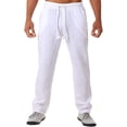 thumbnail image 2 of Pantalones casuales de lino para hombre, color sólido, ligeros, sueltos, elásticos, con cordón, rectos, para verano, playa, yoga blanco, XL blanco, XL Xishao ropa, 2 of 2