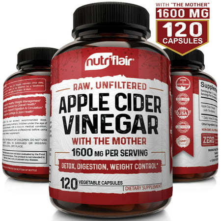Nutriflair apple cider vinegar capsules 1300mg - 120 vegan acv pills - best supplement for healthy weight (Best Way To Take Apple Cider Vinegar For Acid Reflux)