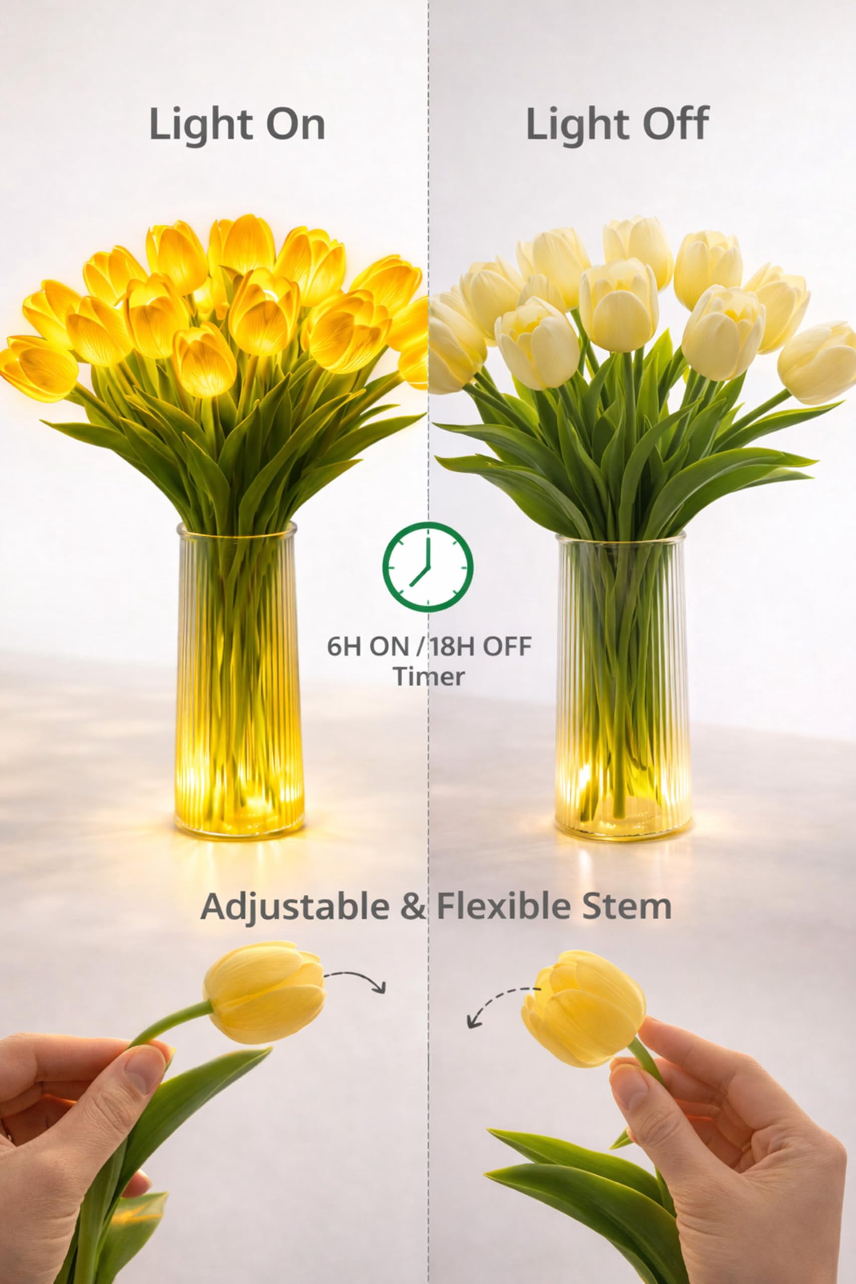 Romantic Tulip Night Light with Vase, 15 LED Never-Fade Twinkling Tulip Lamp, Flower Ambient Light for Bedroom Bedside Decor & Gift