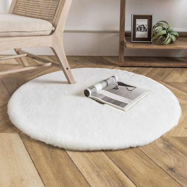 Phantoscope Deluxe Soft Faux Rabbit Fur Series Decorative Indoor Area Rug 3 x 3 Feet Round