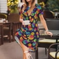 thumbnail image 3 of Gukieu Colorful Pineapples1 Print Women's Short Sleeve Dress, Elastic Waistband A-line with Pockets Summer Dress, Suitable for Daily Leisure, Work, Vacation, 3 of 6