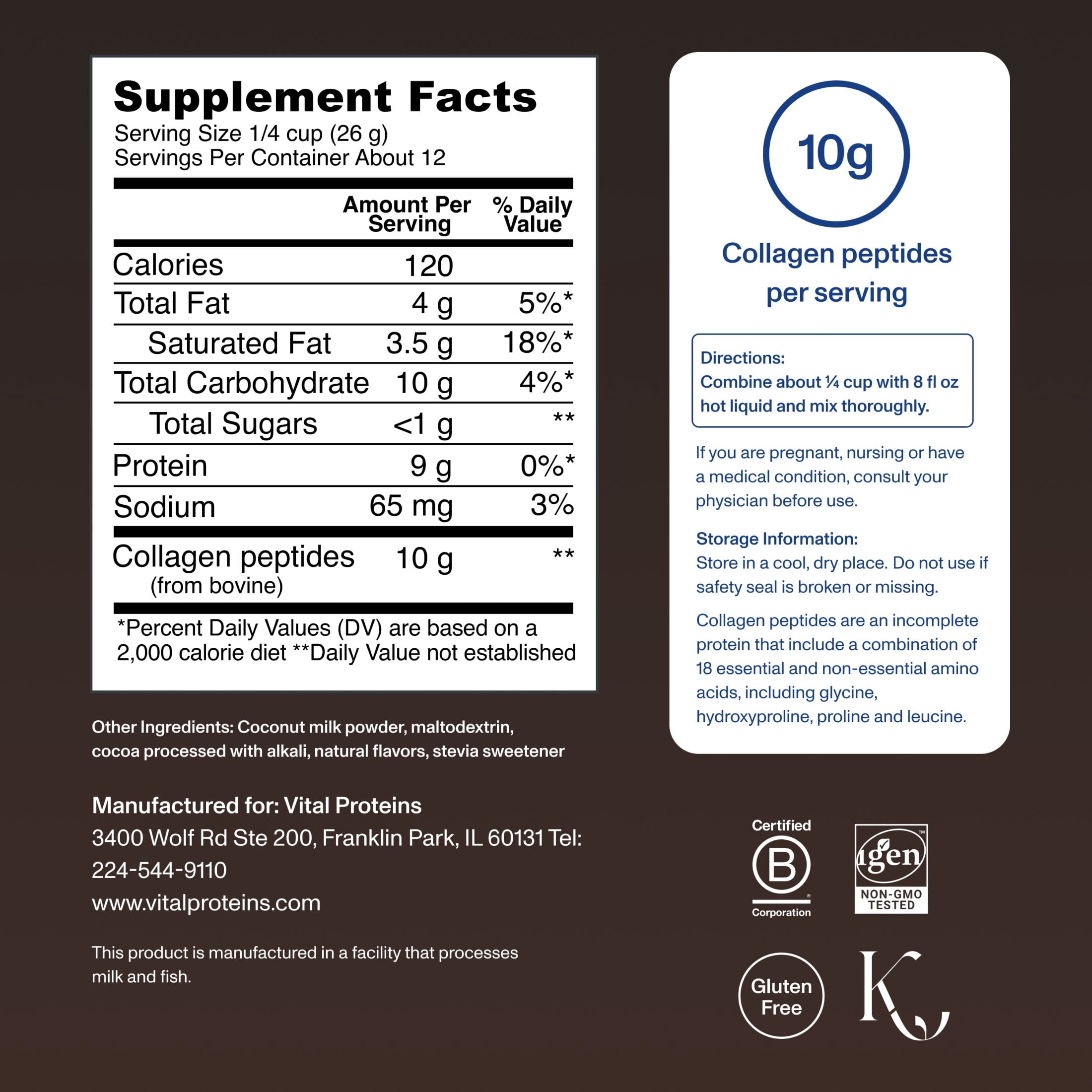 Vital Proteins Collagen Creamer, Mocha Powder Flavor, 11.2 oz
