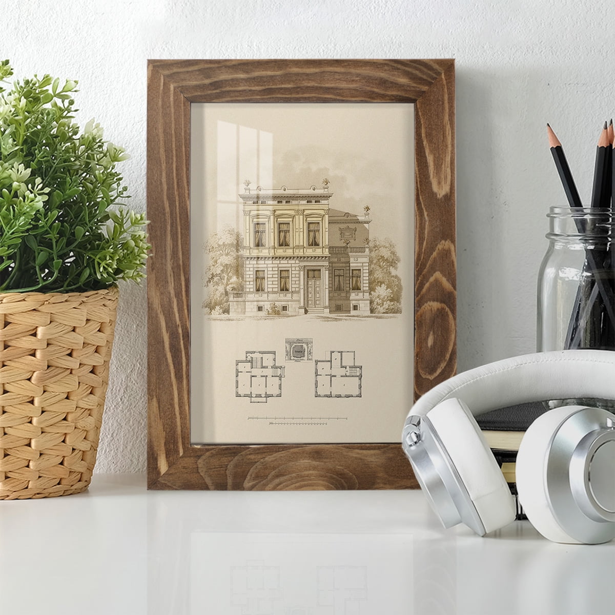 Estate and Plan III -Framed Print w/glass-Walnut