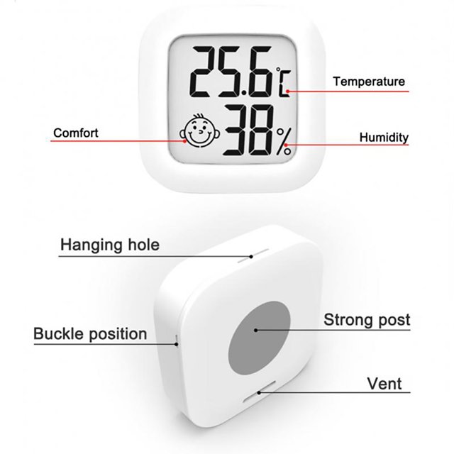 Higrómetro electrónico Mini pantalla digital LCD con icono de cara para interiores y exteriores JShteea Para estrenar