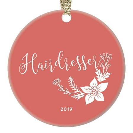 Hairdresser Christmas Ornament Gift Idea Dated 2019 Thank You Favorite Professional Hair Stylist Holiday Present Salon Beautician Keepsake Coral Pink Shabby Chic 3