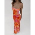thumbnail image 3 of Romantic Date Ditsy Floral Camisole Backless Maxi Dress, Pink Orange Hibiscus Print, Spring Summer Evening Dress, 3 of 7