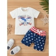 thumbnail image 2 of Wassery 4th of July Baby Girls Boys Eagle/Letters Print Short Sleeve T-shirt and Drawstring Shorts 2Pcs Toddler Summer Casual Clothes Outfit Set for Independence Day 0-3T, 2 of 9